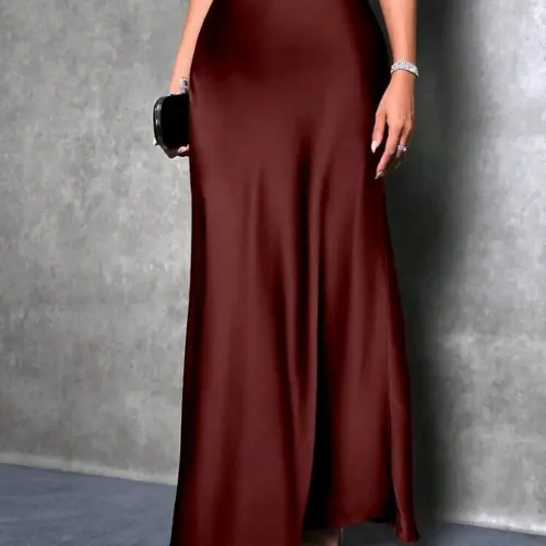 Maxi falda satinada cremallera — imagen 1
