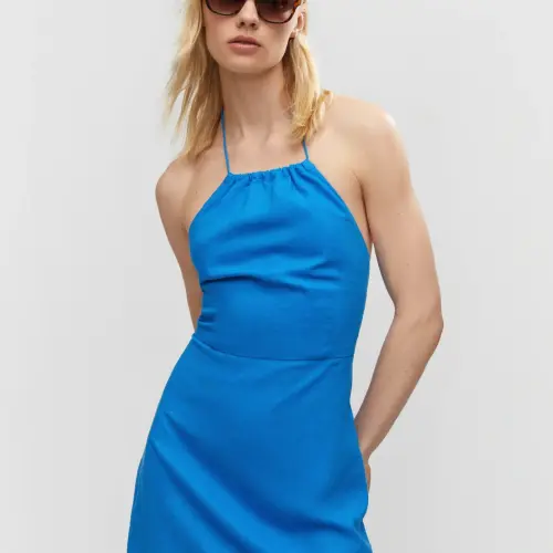 Vestido azul  lino esplada con lazo mng — imagen 1