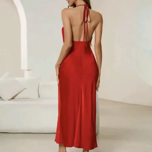 Vestido satinado tira cuello — imagen 2