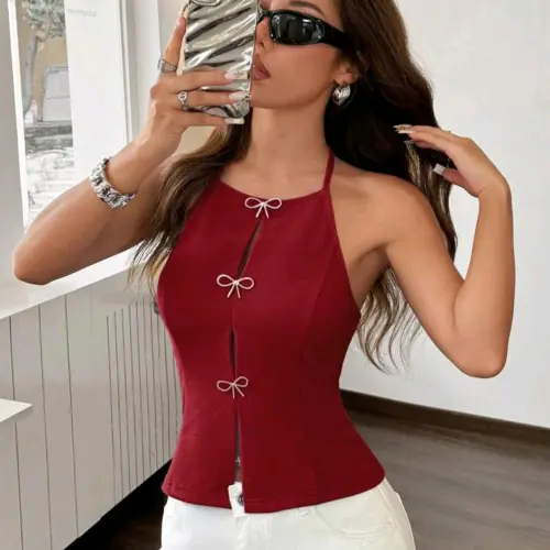 Blusa cuello halter con detalle lazos — imagen 1