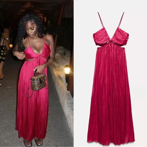 Vestido satinado plisado Zara — imagen 3