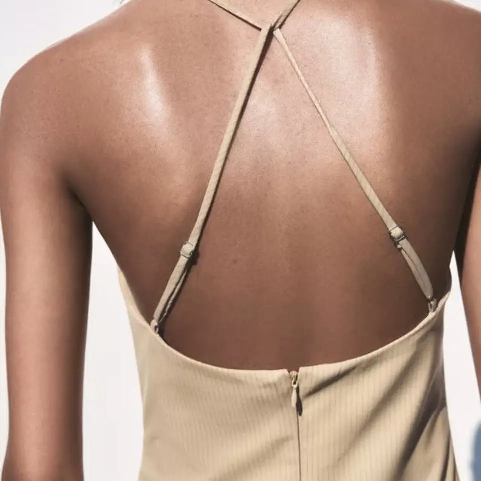 Vestido beige rayas diplomáticas ZARA — imagen 3