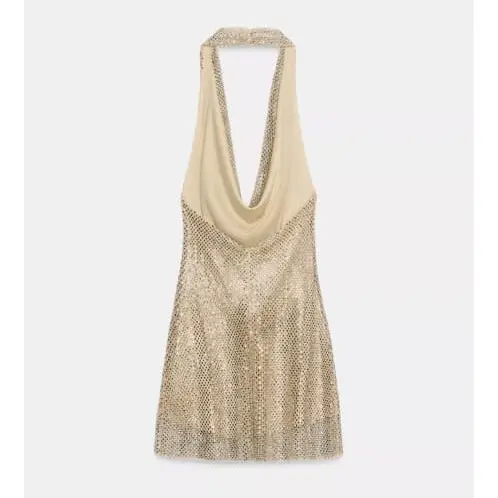 Vestido dorado detalles en piedras ZARA — imagen 2