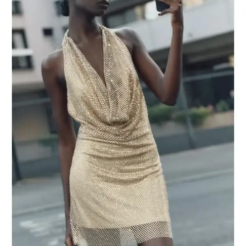 Vestido dorado detalles en piedras ZARA — imagen 4