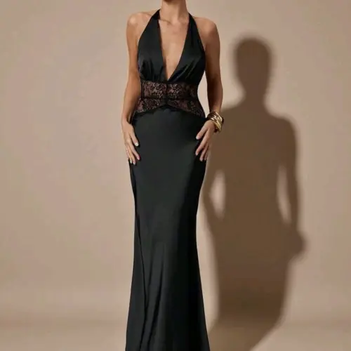 Vestido satinado detalle encaje — imagen 1