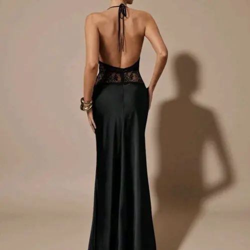 Vestido satinado detalle encaje — imagen 2