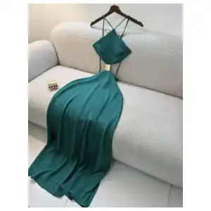 Vestido aqua detalle dorado miniatura 1