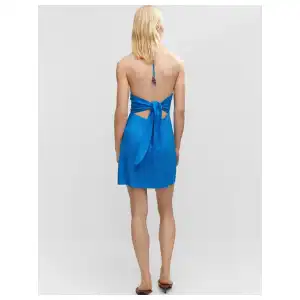 Vestido azul  lino esplada con lazo mng miniatura 2