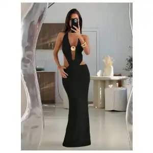 Vestido maxi detalle tejido y lentejuelas miniatura 1
